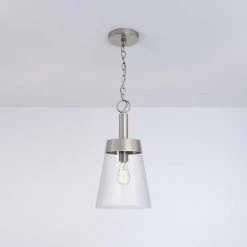 Best reviews of 👍 Signature Hardware Casanel 10-1/4 in. 60W 1-Light Medium E-26 Incandescent Pendant in Brushed Nickel 🎁 -Signature Hardware shop Query 840