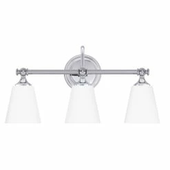 Coupon 🎁 Signature Hardware Matina 21 in. Wide 3-Light Vanitiy Fixture in Polished Chrome with Frosted Glass Shades (100W) 🔔