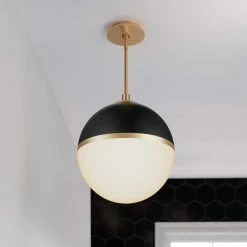 Best Pirce ⭐ Signature Hardware Bardi 60W 1-Light Medium E-26 Pendant in Brushed Gold with Matte Black 🤩 -Signature Hardware shop Query 947