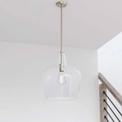 Cheapest 🔥 Signature Hardware Harney 60W 1-Light Medium E-26 Pendant in Brushed Nickel 🌟 -Signature Hardware shop Query 957
