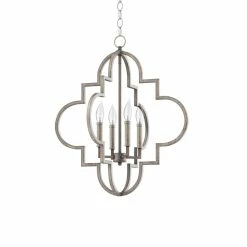 New 🎉 Signature Hardware Aldrich 60W 4-Light Candelabra E-12 Pendant in Gilded Silver 🎁