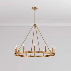 Promo ✨ Signature Hardware Dutton 60W 12-Light Candelabra E-12 Chandelier in Brushed Gold 😉