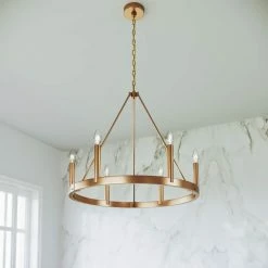 Coupon 😍 Signature Hardware Dutton 60W 6-Light Candelabra E-12 Chandelier in Brushed Gold 🛒 -Signature Hardware shop Query 968