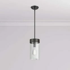 Coupon 🔔 Signature Hardware Hanzell 60W 1-Light Medium E-26 Pendant in Matte Black 🥰